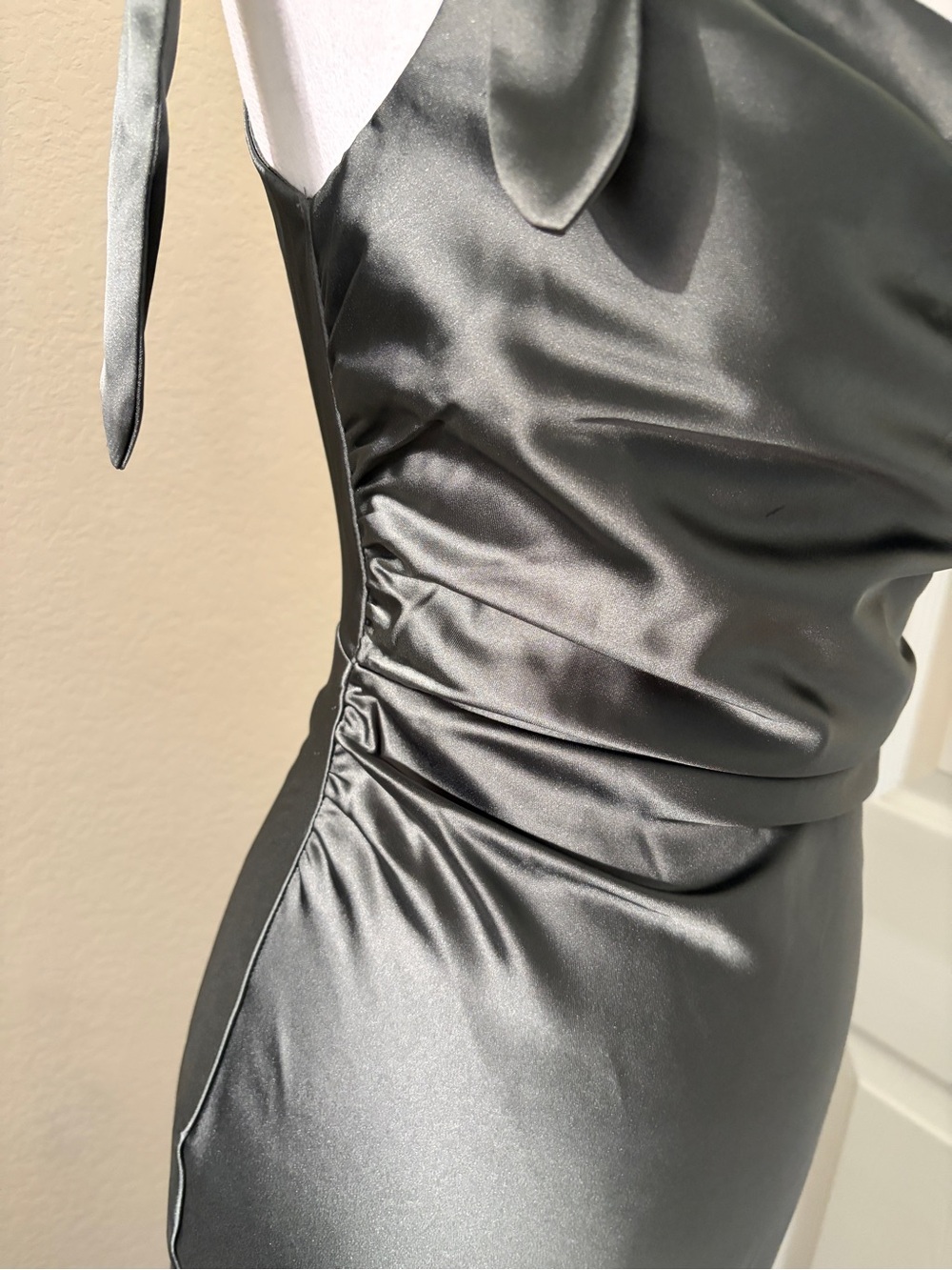 Petal & Pup Tie-Shoulder Charcoal Satin Slip Dress - Picture 5 of 8